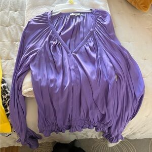 Ramy Brook Lilac V-Neck Pleated Blouson Top